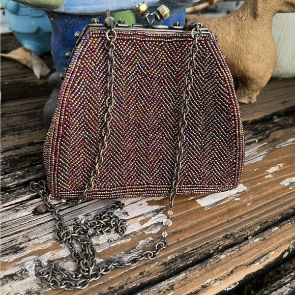 Inge Christopher Purple Rainbow Beaded Jeweled Purse Bag Clutch Vintage 70s 80s